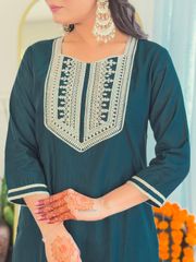 Teal Rayon Threadwork Salwar Suit