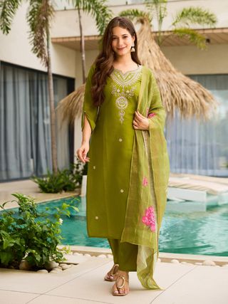 Lemon Threadwork Salwar Suit with Dupatta