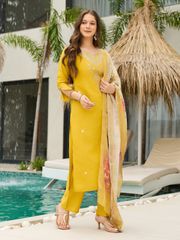Yellow Threadwork  Readymade Salwar Suit