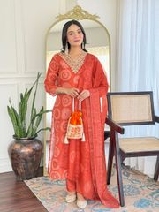 Orange Zariwork Brocade Readymade Salwar Suit