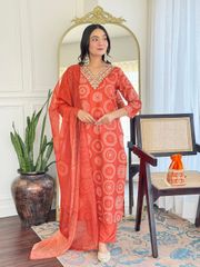 Orange Zariwork Brocade Readymade Salwar Suit