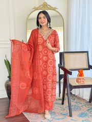 Orange Zariwork Brocade Readymade Salwar Suit