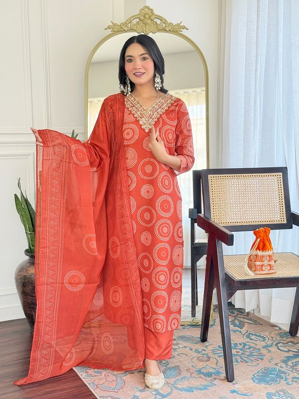 Orange Zariwork Brocade Readymade Salwar Suit