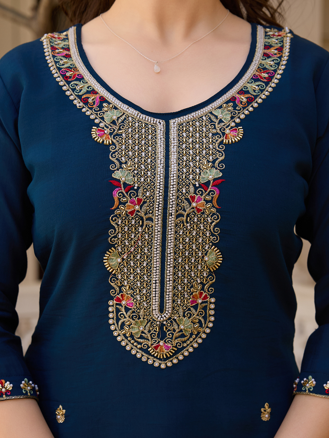 Navy Blue Threadwork  Readymade Salwar Suit