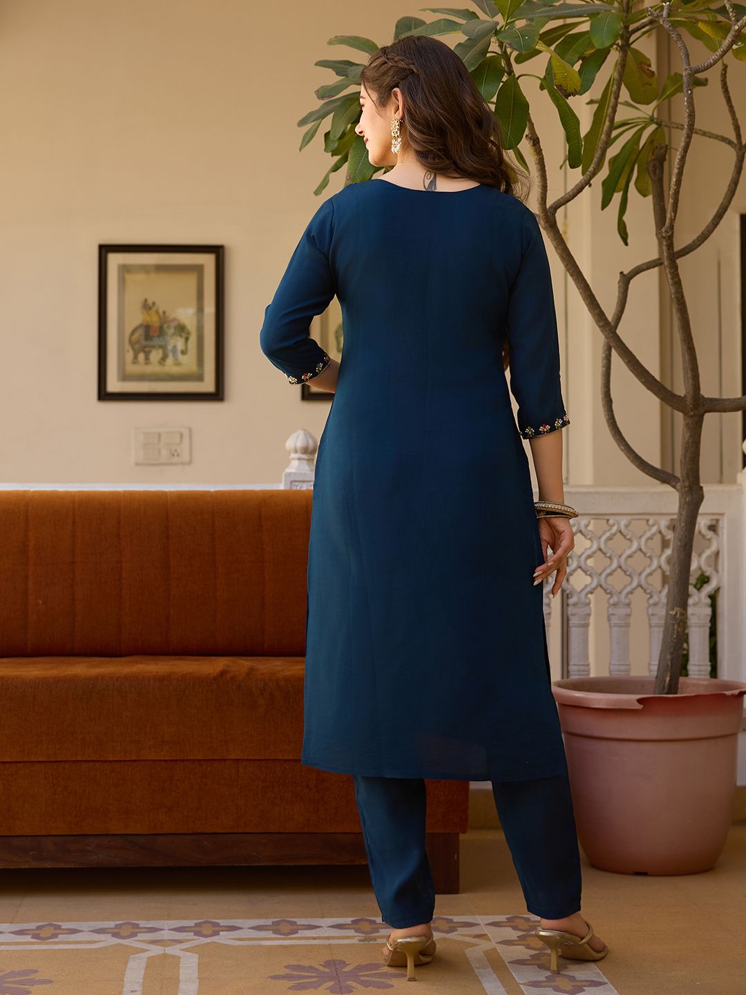 Navy Blue Threadwork  Readymade Salwar Suit