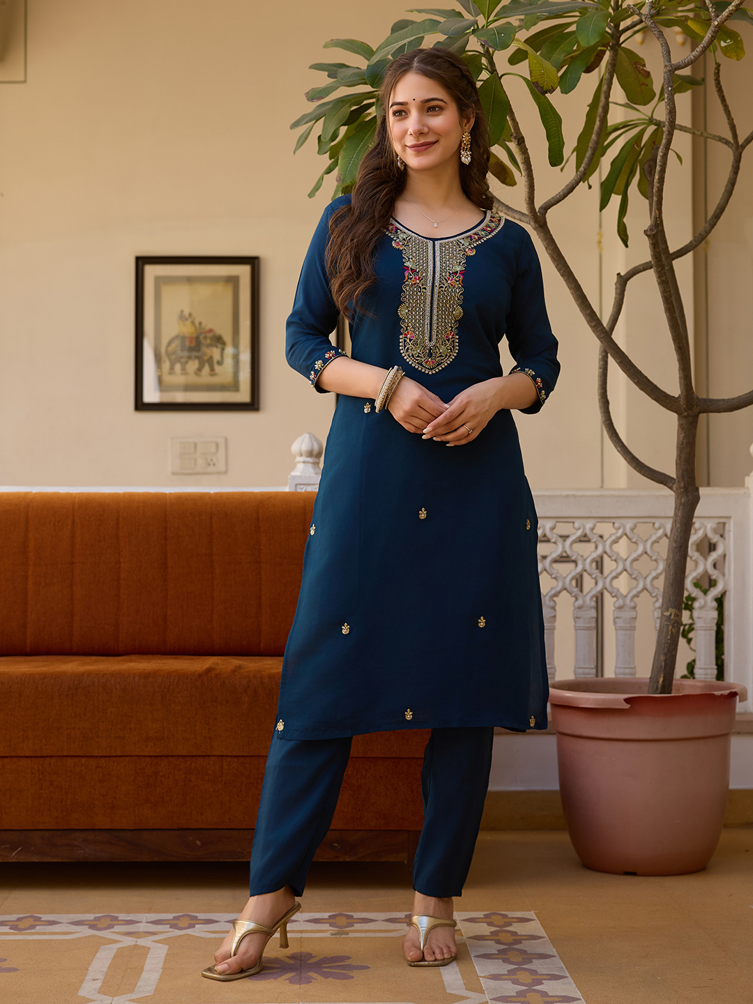 Navy Blue Threadwork  Readymade Salwar Suit