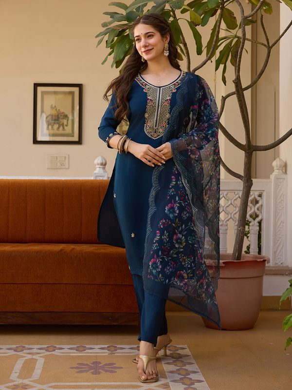 Navy Blue Threadwork  Readymade Salwar Suit