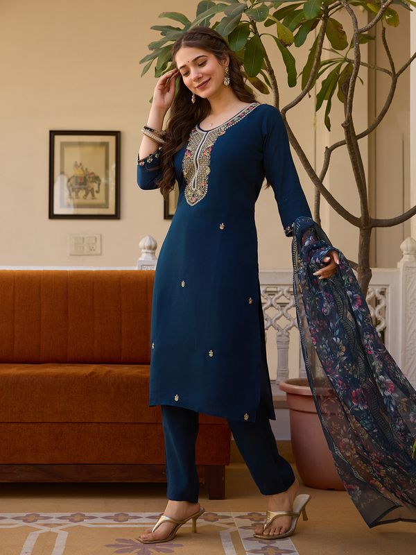 Navy Blue Threadwork  Readymade Salwar Suit