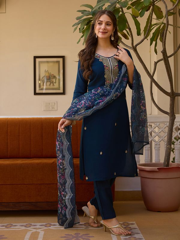 Navy Blue Threadwork  Readymade Salwar Suit