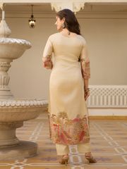 Cream Assam Silk Salwar Suit With Bead Embroidery