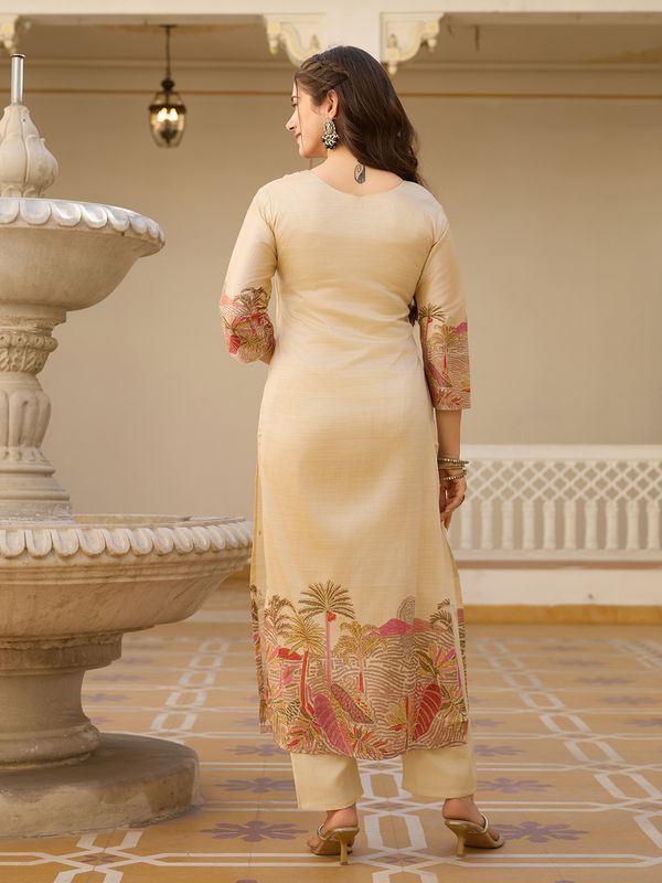 Cream Assam Silk Salwar Suit With Bead Embroidery