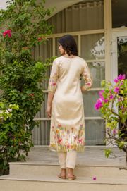 Cream Threadwork Assam Silk Readymade Salwar Suit