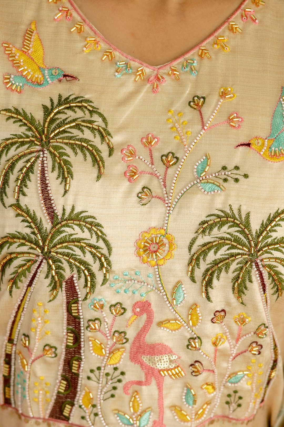 Buy Cream Threadwork Printed Readymade Salwar Suit