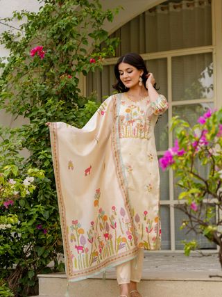 Cream Threadwork  Salwar Suit
