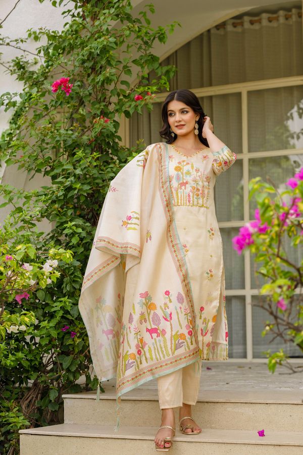 Cream Threadwork  Salwar Suit