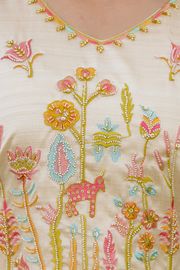 Cream Threadwork Assam Silk Readymade Salwar Suit