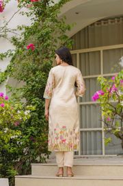 Cream Threadwork Assam Silk Readymade Salwar Suit
