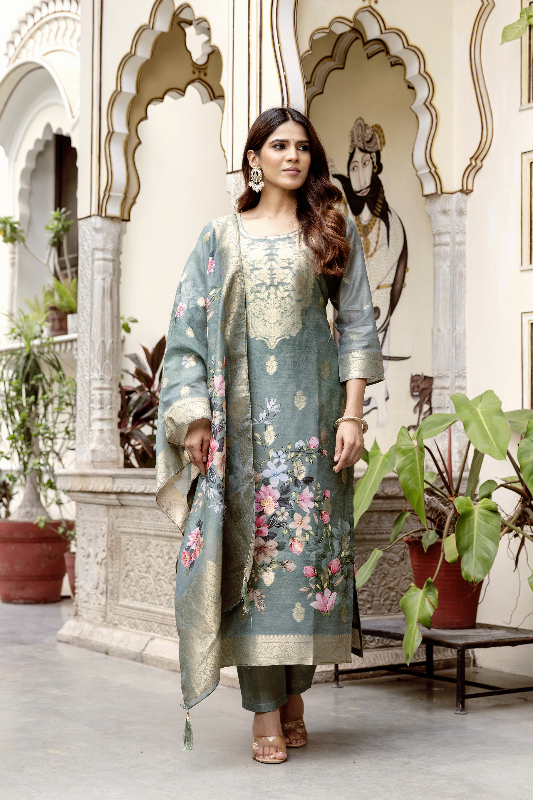 Woven Chanderi Cotton Readymade Salwar Suit
