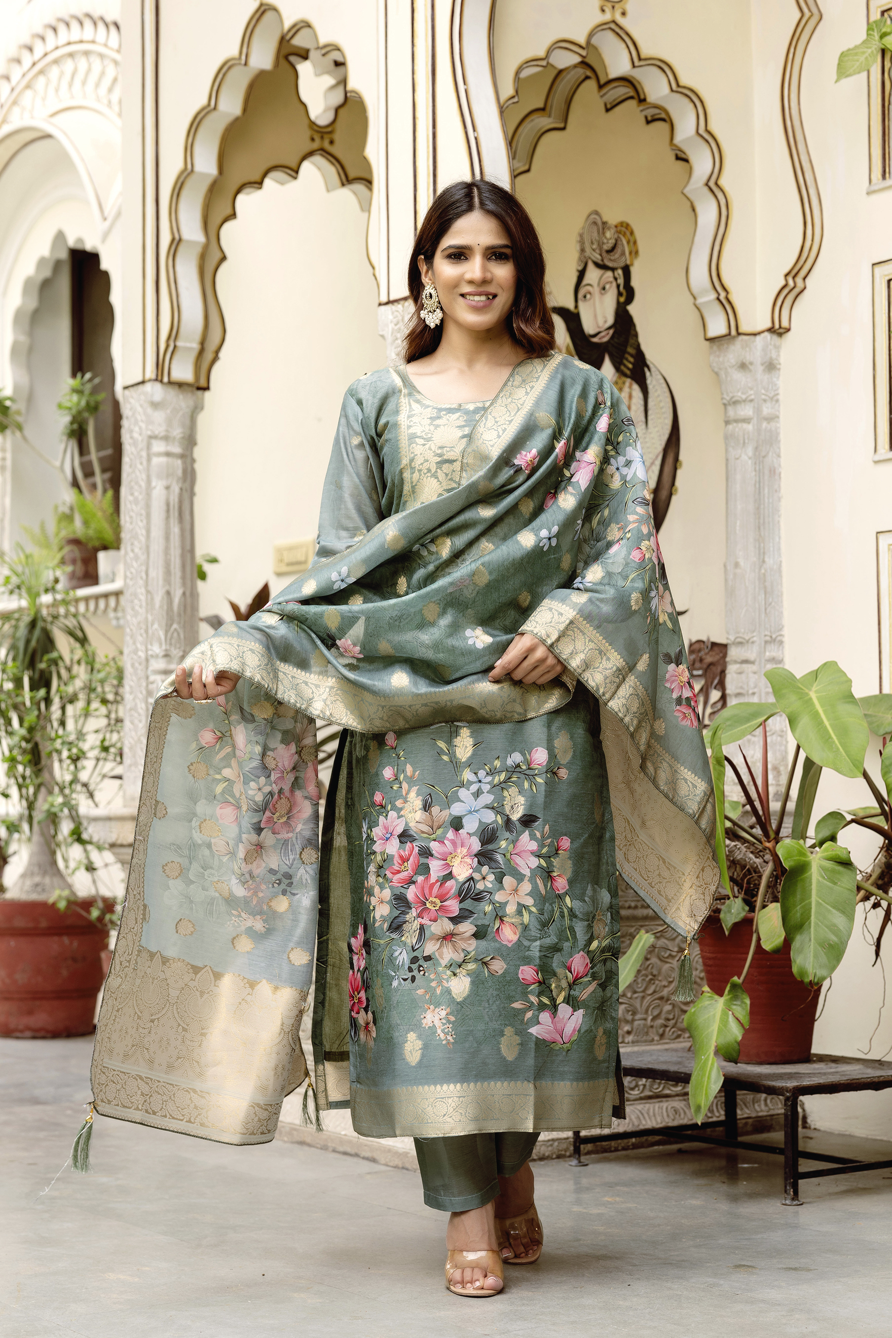 Woven Chanderi Cotton Readymade Salwar Suit