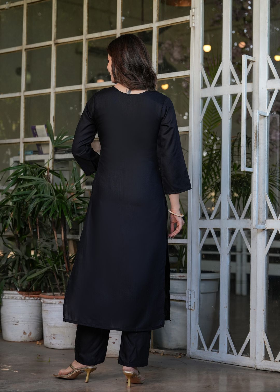 Black Designer Threadwork Suit with Chinon Dupatta