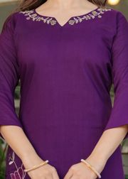 Purple Designer Rayon Threadwork Suit for Women