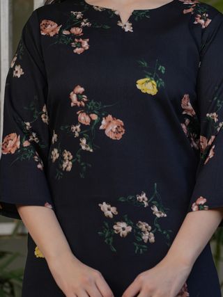 Black Floral Printed Silk Blend Salwar Suit with Nazmeen Dupatta