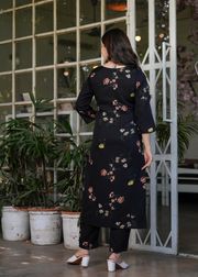 Black Floral Printed Silk Blend Salwar Suit with Nazmeen Dupatta