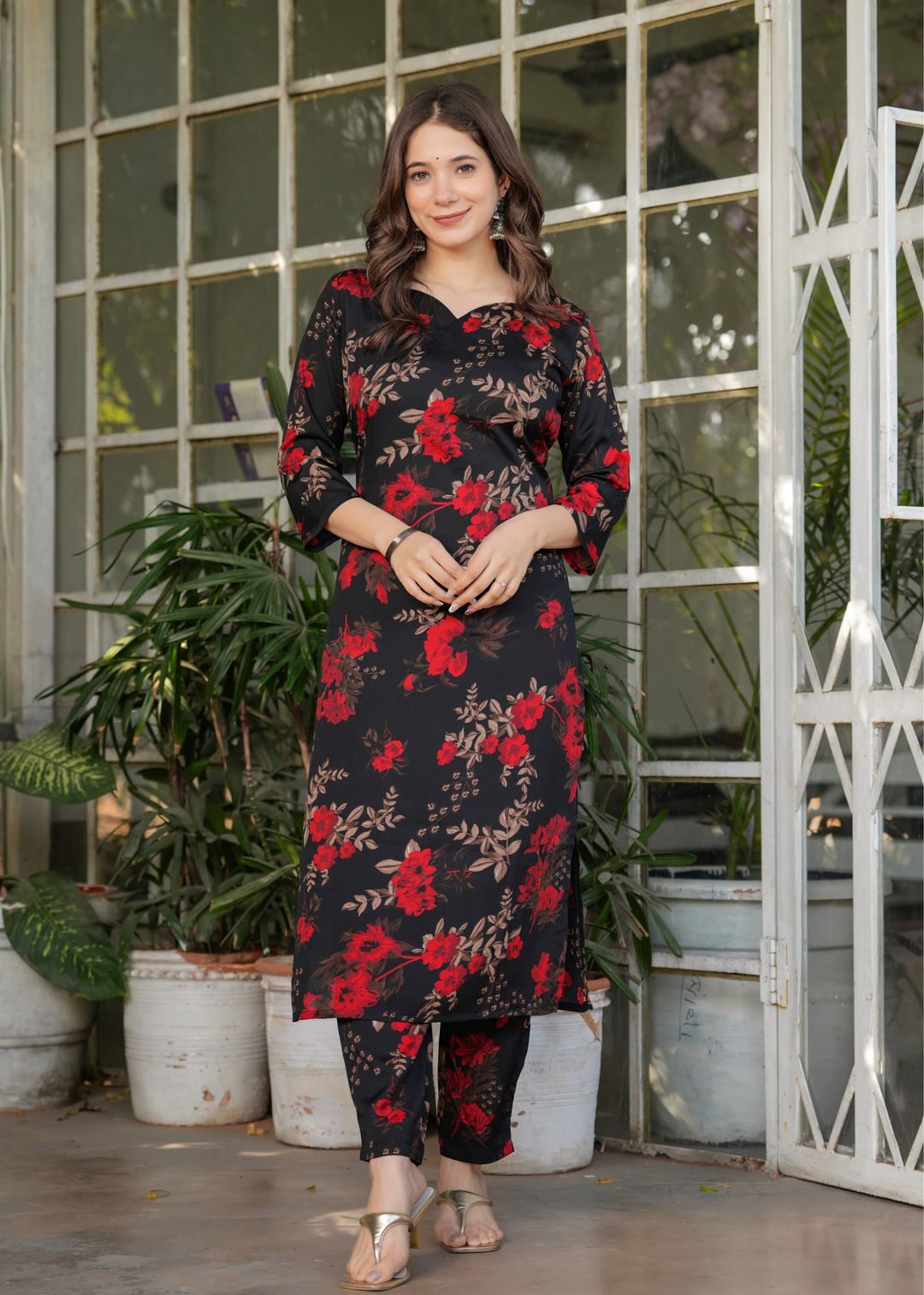 Black Floral Printed Silk Blend Salwar Suit