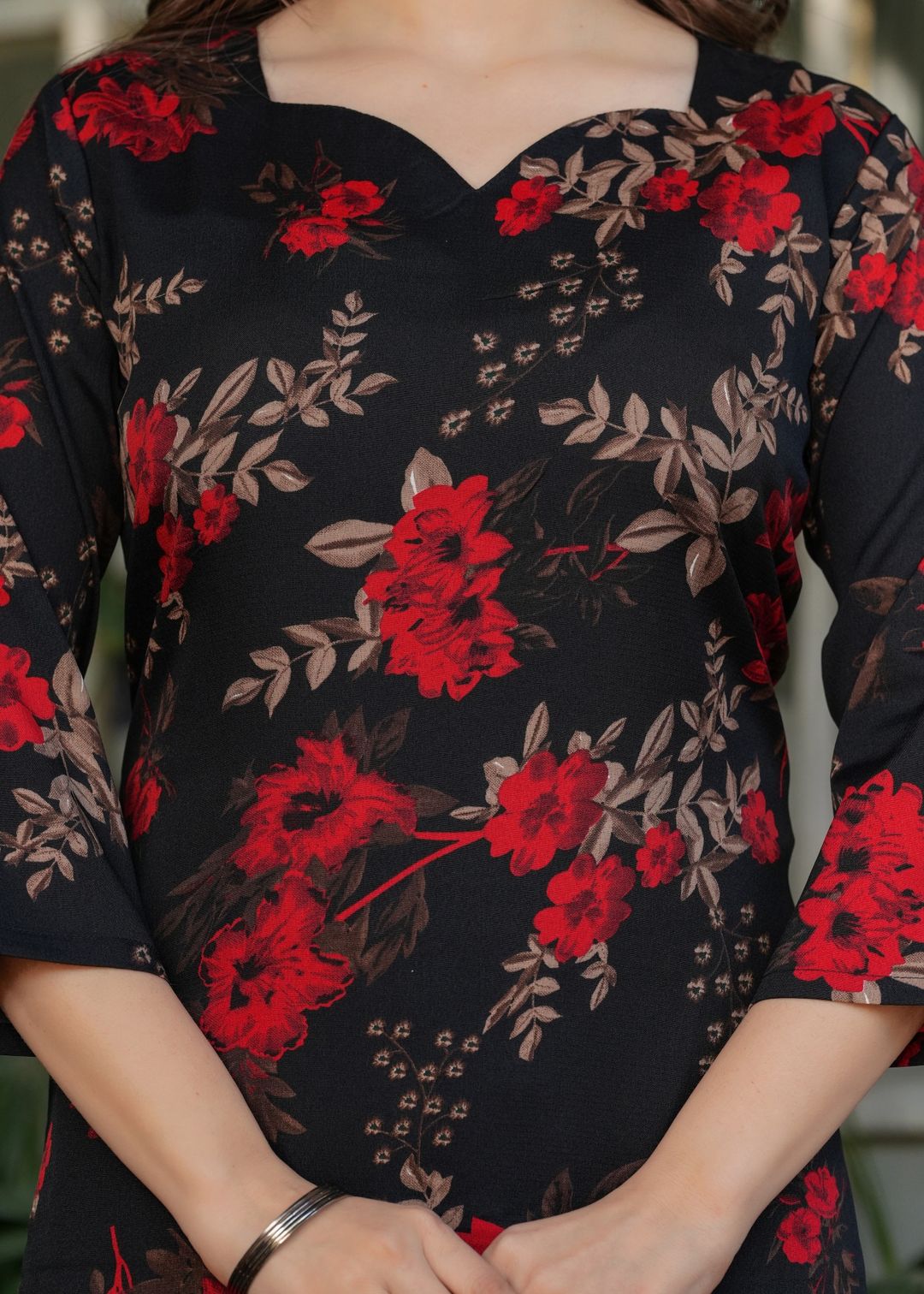 Black Floral Printed Silk Blend Salwar Suit