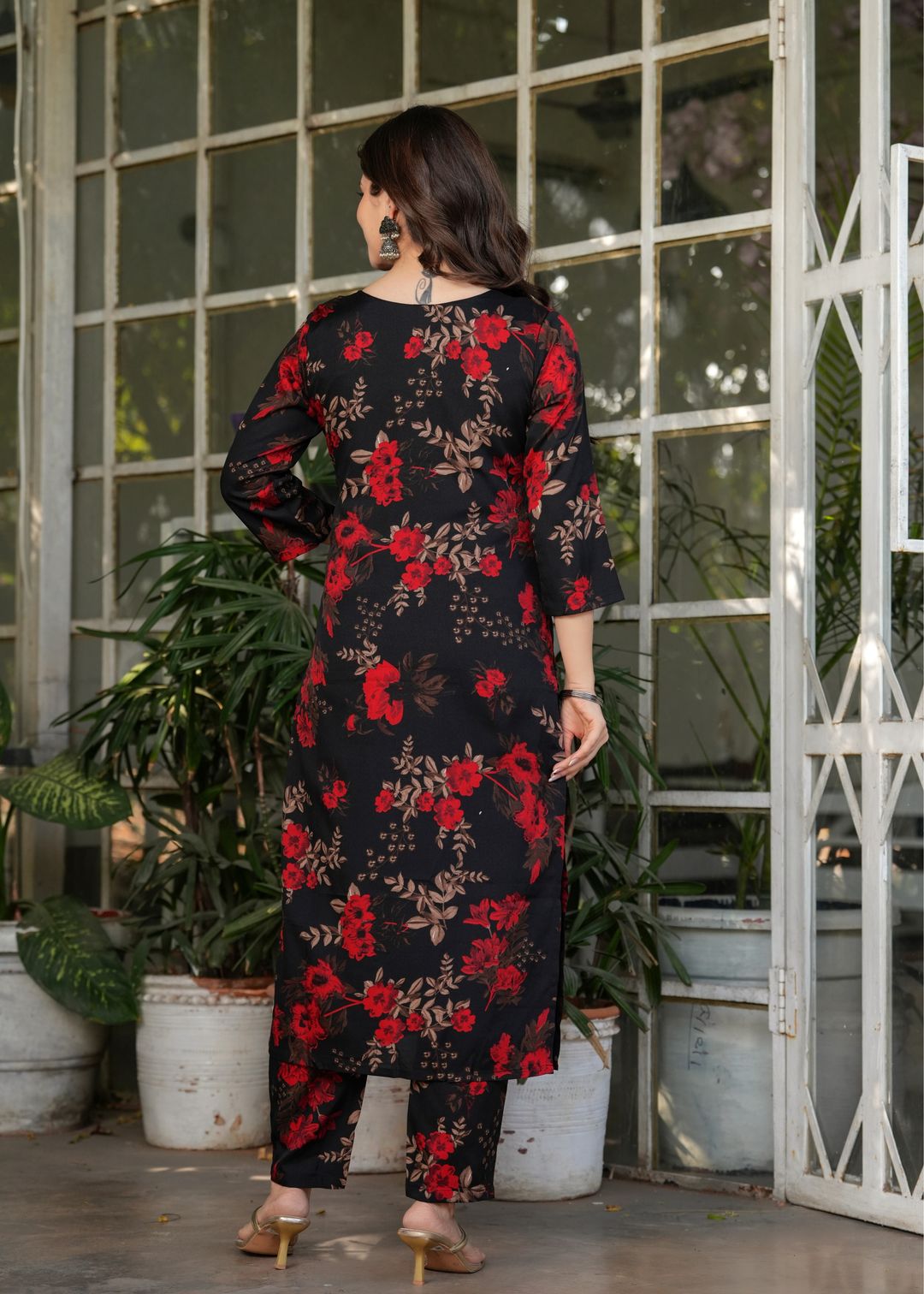 Black Floral Printed Silk Blend Salwar Suit