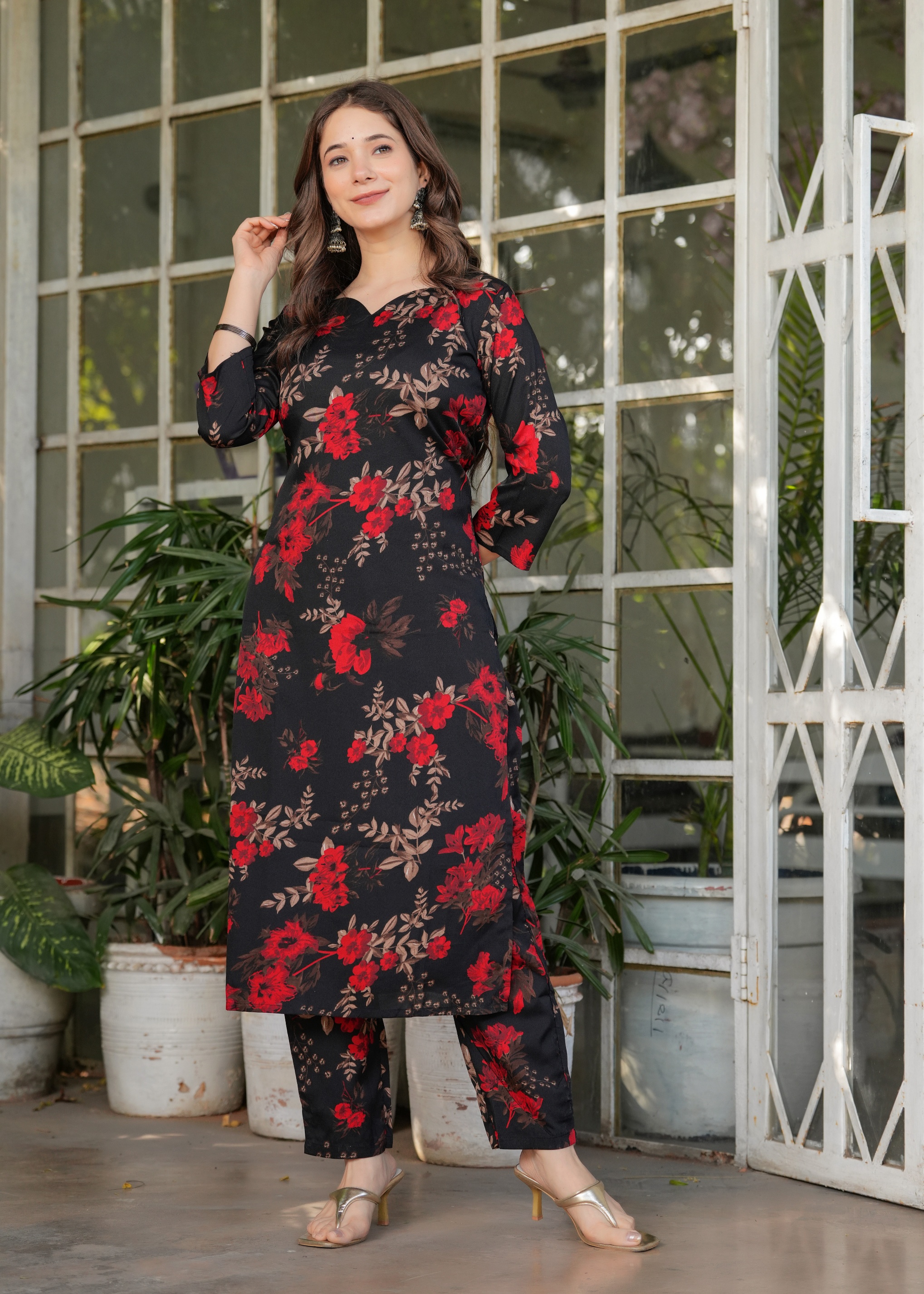 Black Floral Printed Silk Blend Salwar Suit
