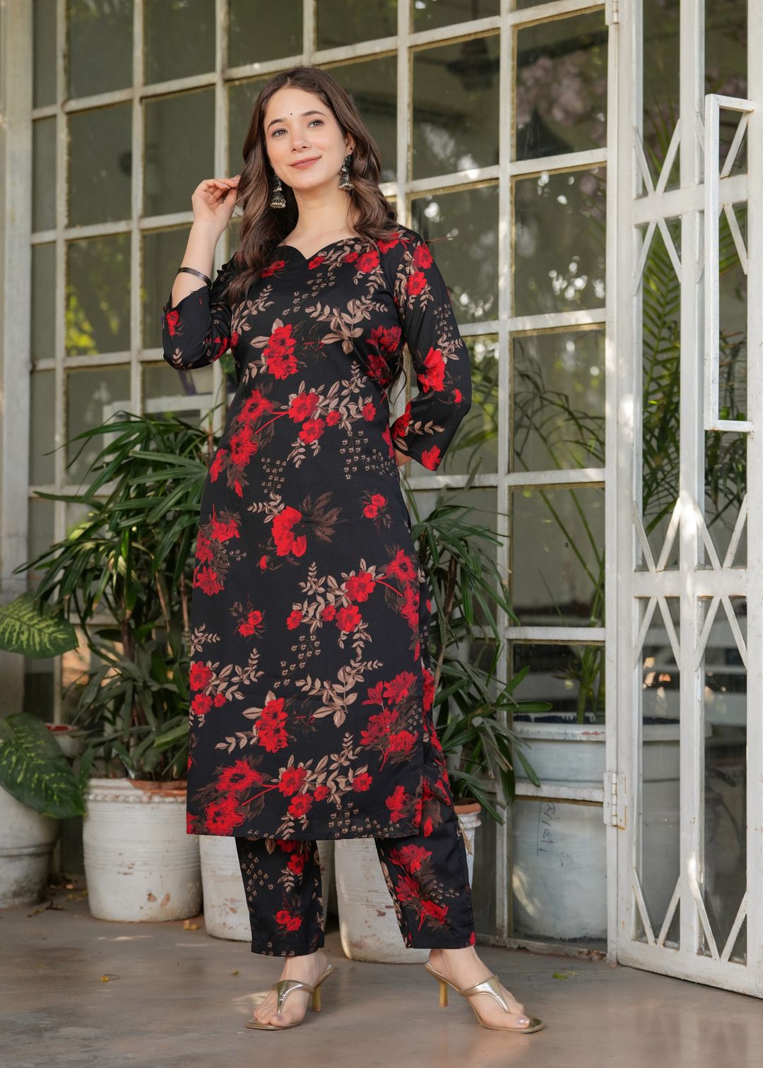 Black Floral Printed Silk Blend Salwar Suit