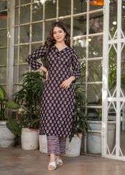 Elegant Black Printed Silk Blend Salwar Suit - BLACK
