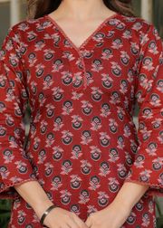 Red Silk Blend Floral Straight Suit with Dupatta