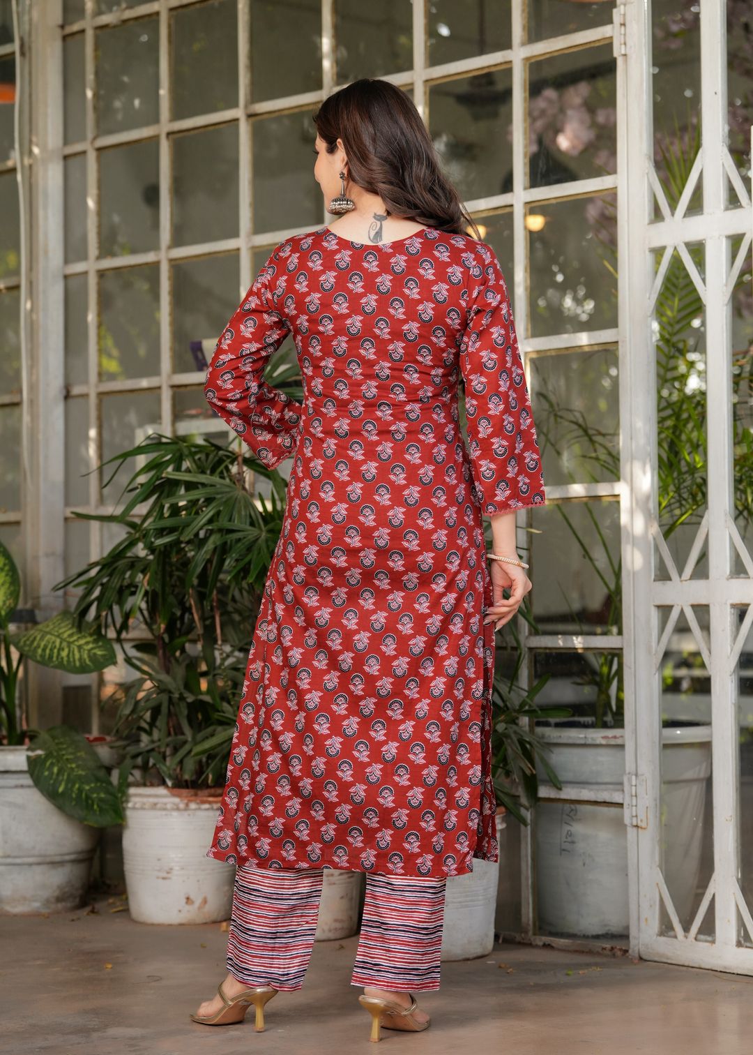 Red Silk Blend Floral Straight Suit with Dupatta