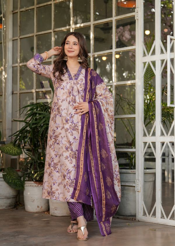 Shop Cream Pure Cotton Printed Suit Set