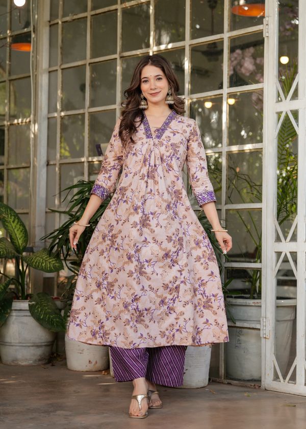 Shop Cream Pure Cotton Printed Suit Set