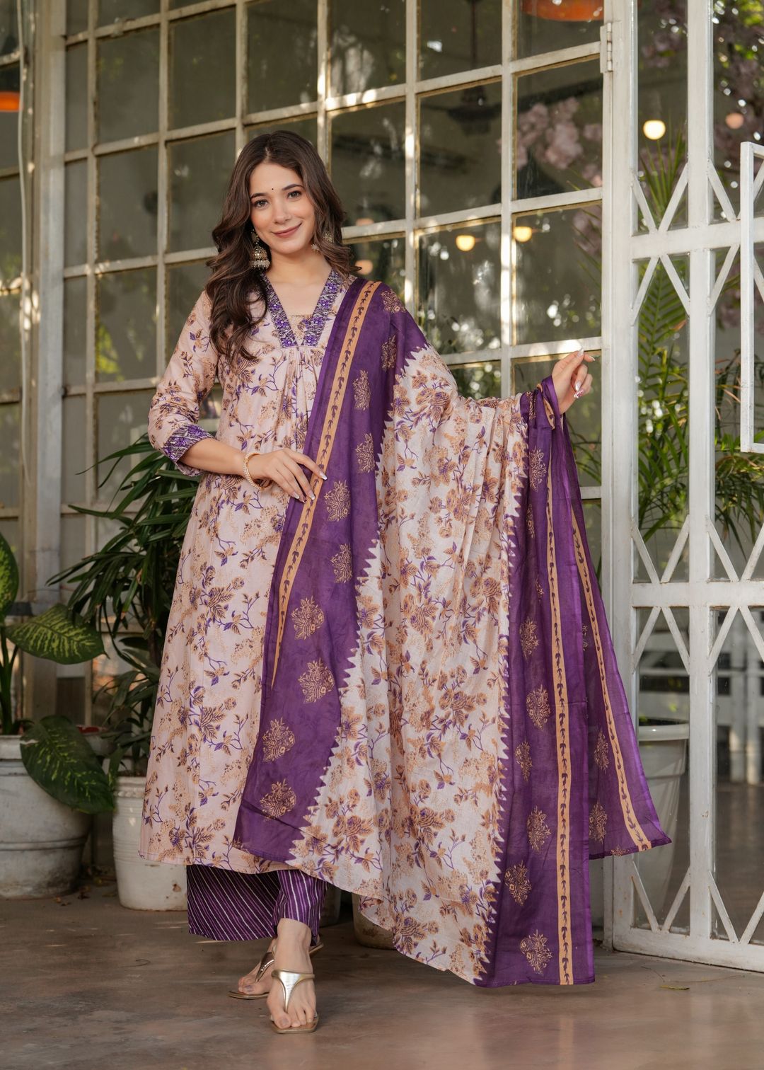 Shop Cream Pure Cotton Printed Suit Set