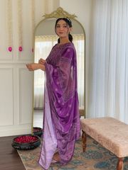 Shop Purple French Crepe Hand Mirror Work Suit Set