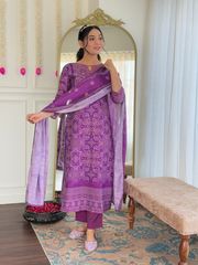 Shop Purple French Crepe Hand Mirror Work Suit Set