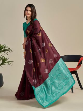 Maroon Banarasi Soft Silk Jacquard Zari Saree