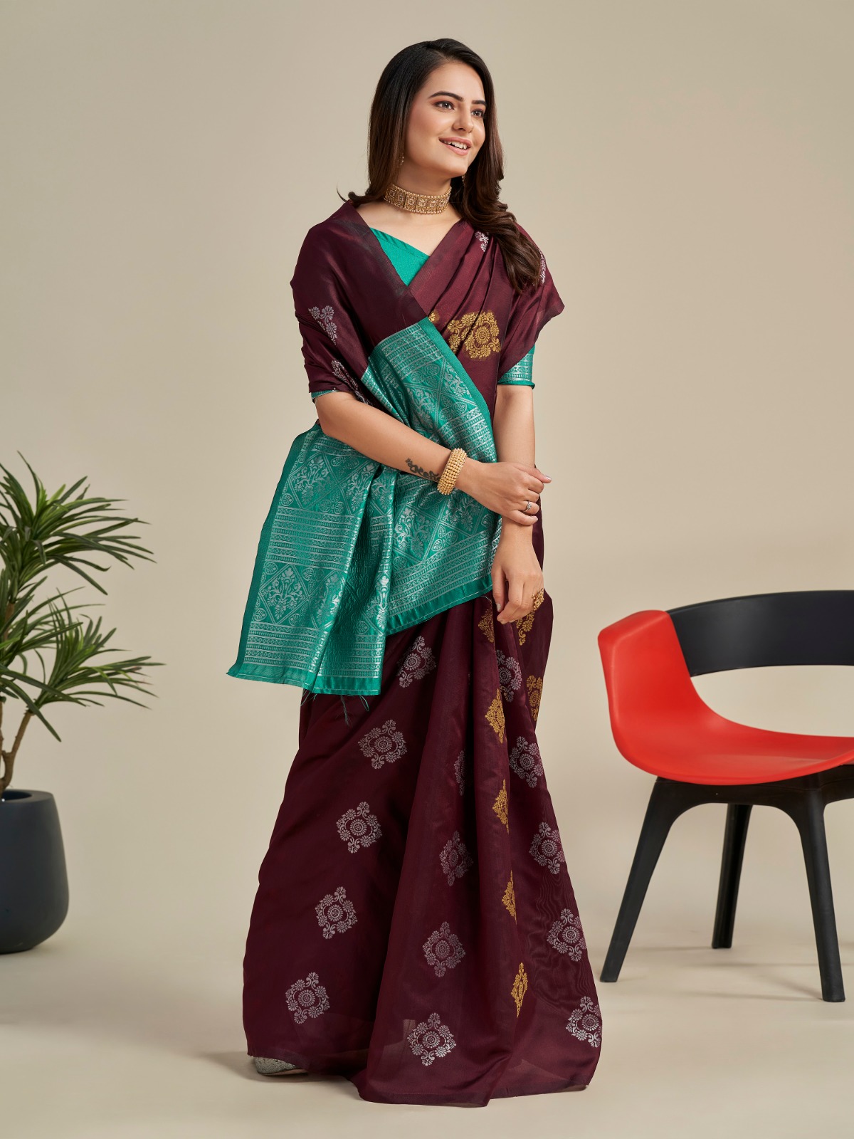 Maroon Banarasi Soft Silk Jacquard Zari Saree