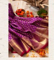 Purple Banarasi Soft Silk Jacquard Zari Saree - Purple