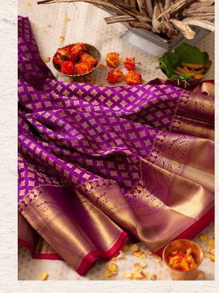 Purple Banarasi Soft Silk Jacquard Zari Saree