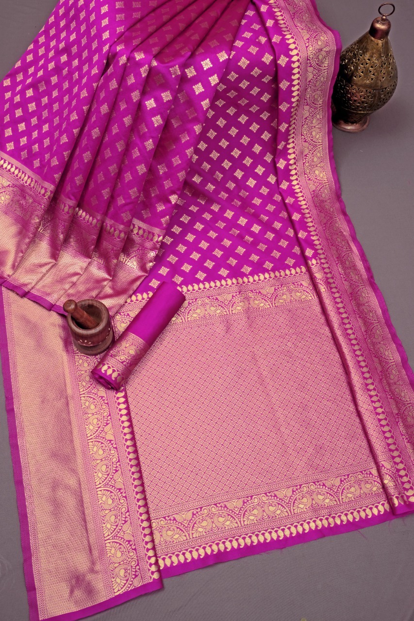 Purple Banarasi Soft Silk Jacquard Zari Saree