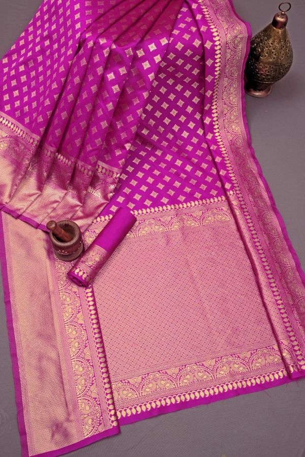 Purple Banarasi Soft Silk Jacquard Zari Saree