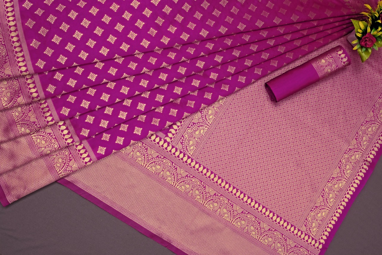 Purple Banarasi Soft Silk Jacquard Zari Saree