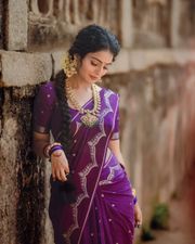 Purple Banarasi Soft Silk Zari Work Saree - Purple