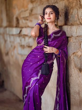 Purple Banarasi Soft Silk Zari Work Saree