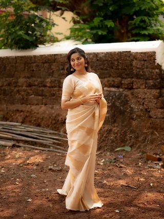 Cream Banarasi Soft Silk Zari Work Saree